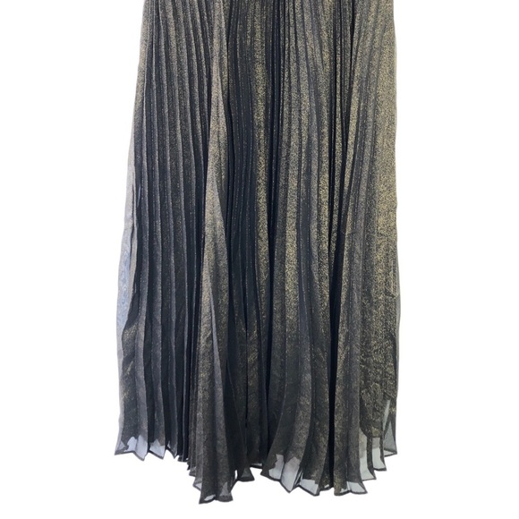 Nanette Lepore Black Gold Pleated Accordion Ruched Sleevelees Mock Neck Dress 4 - Picture 6 of 9